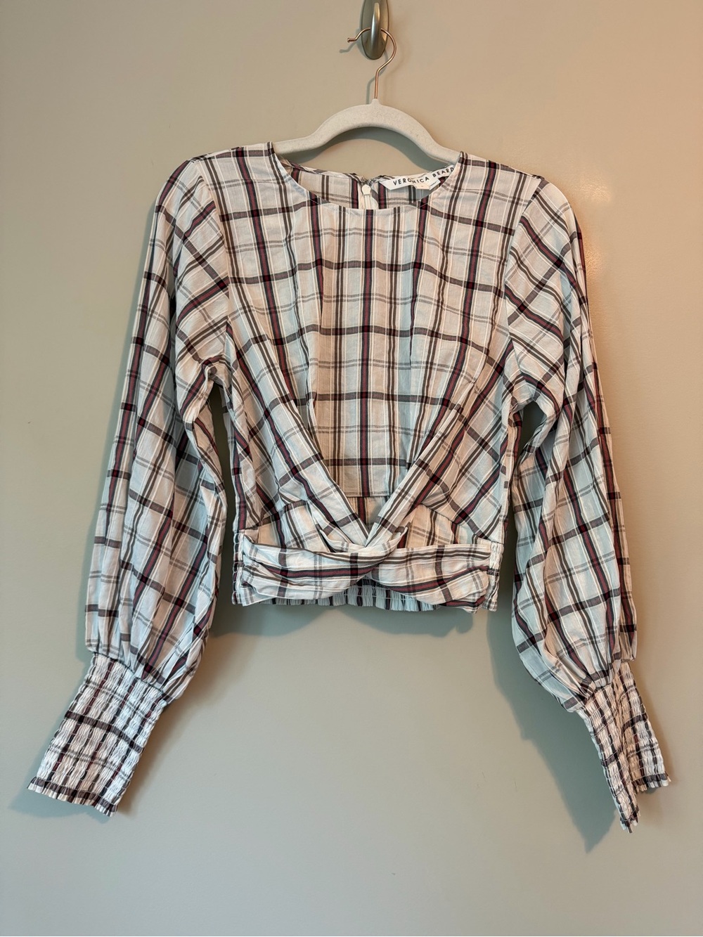 Veronica Beard Nyla Plaid Twist Front Blouse Sz 0 VGUC